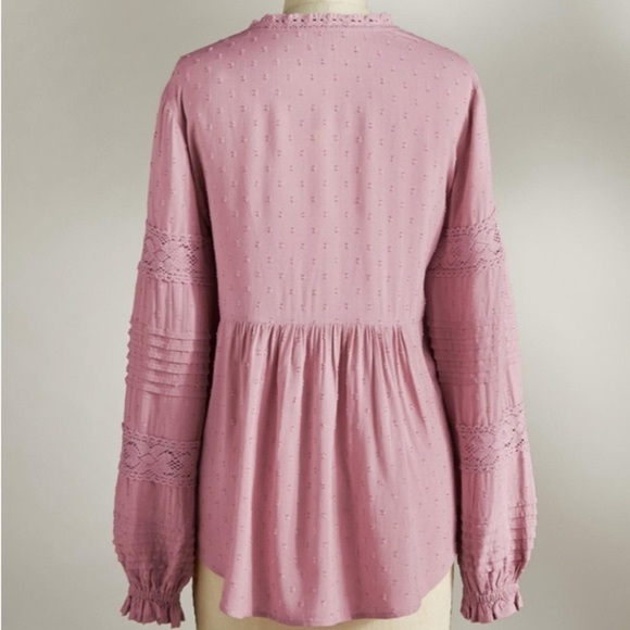 Sundance Spirit Lake Top Blouse Pintucks Ruffle Sleeve Boho Coquette in Pink L - Picture 2 of 16